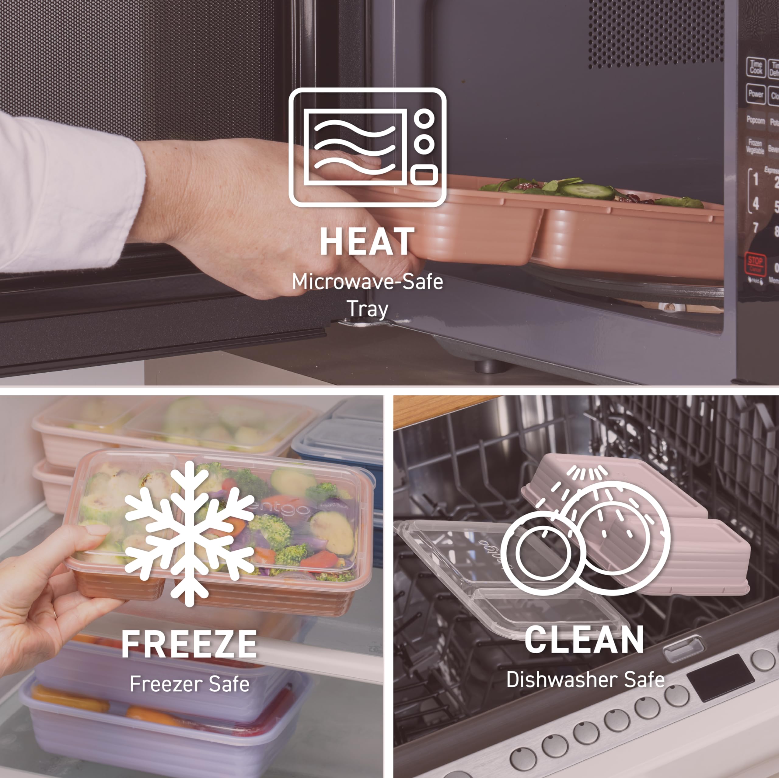 Bentgo 20-Piece Lightweight, Durable, Reusable Bpa-Free 2-Compartment Containers - Microwave, Freezer, Dishwasher Safe - Rose Go